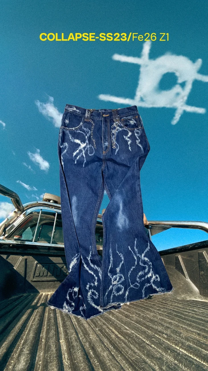 Original COLLAPSE SS23 Fe26 composition with denim on a pickup
