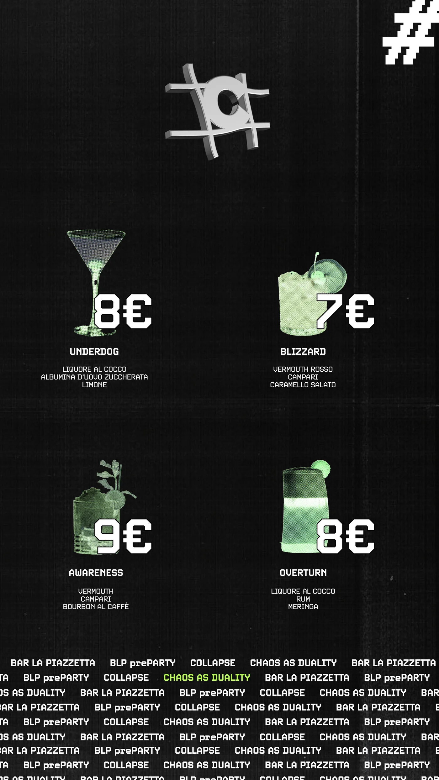 Chaos as Duality — original pre-party drinks menu